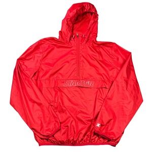 Starter Storm Star Jacket Mens L Red Anorak Pullover Hooded Windbreaker Coat